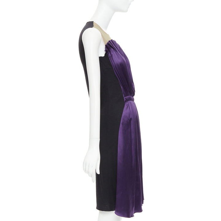 LANVIN 2006 Runway purple nude silk gathered panelled cocktail dress FR36 S