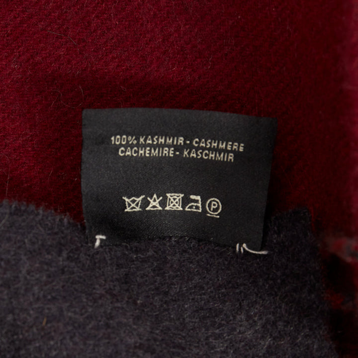 FENDI  100% cashmere burgundy grey bicolor pocket fringed long scarf