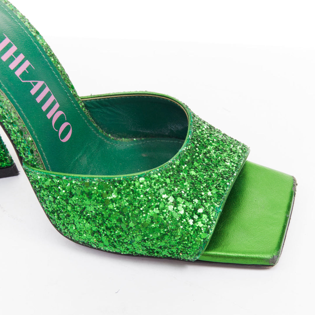 THE ATTICO Devon green apple glitter square open toe architectural mules EU38