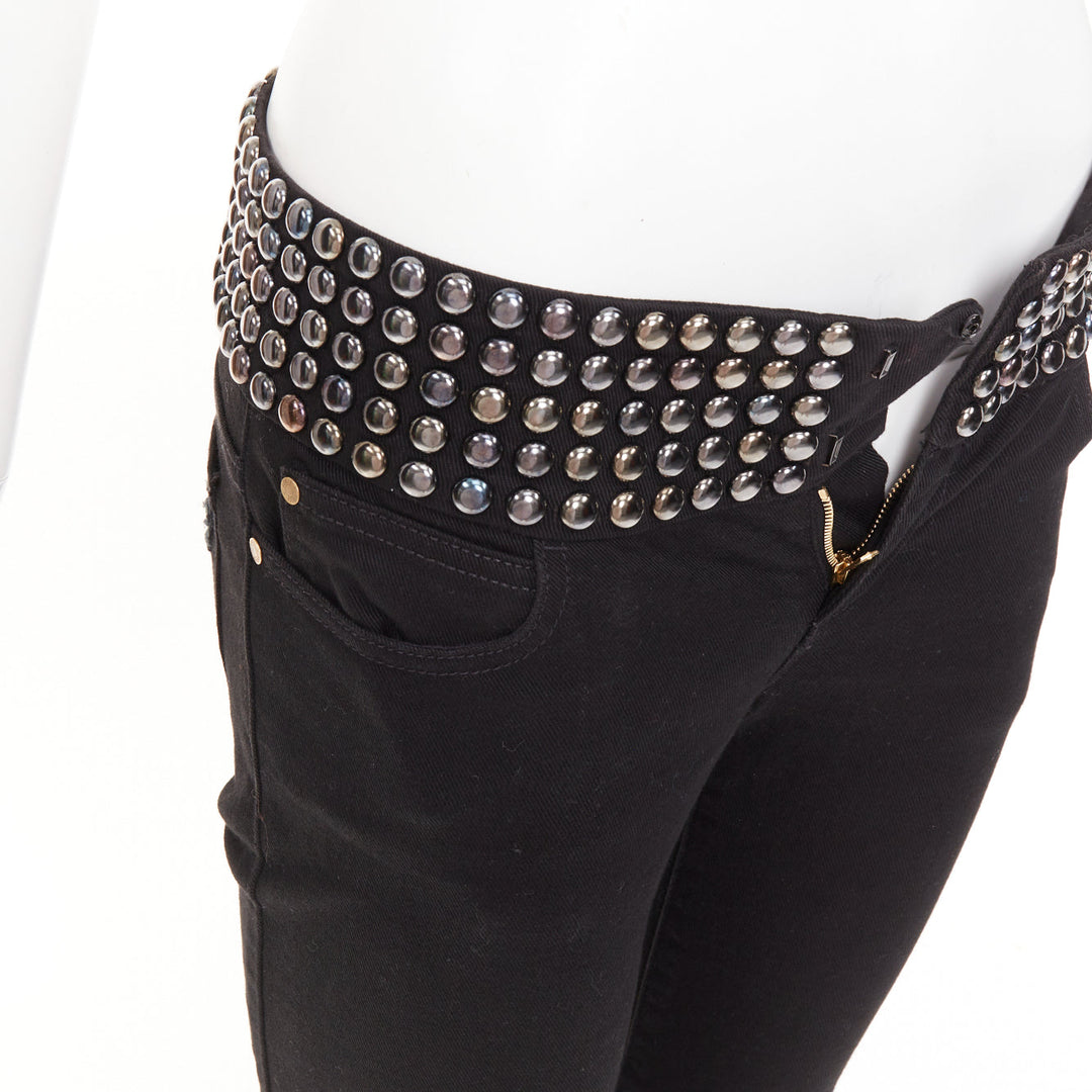 GUCCI 2008 Vintage black denim chrome dome studded waist skinny jeans IT38 XS