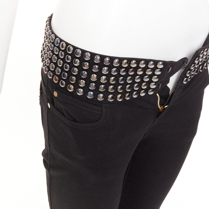 GUCCI 2008 Vintage black denim chrome dome studded waist skinny jeans IT38 XS