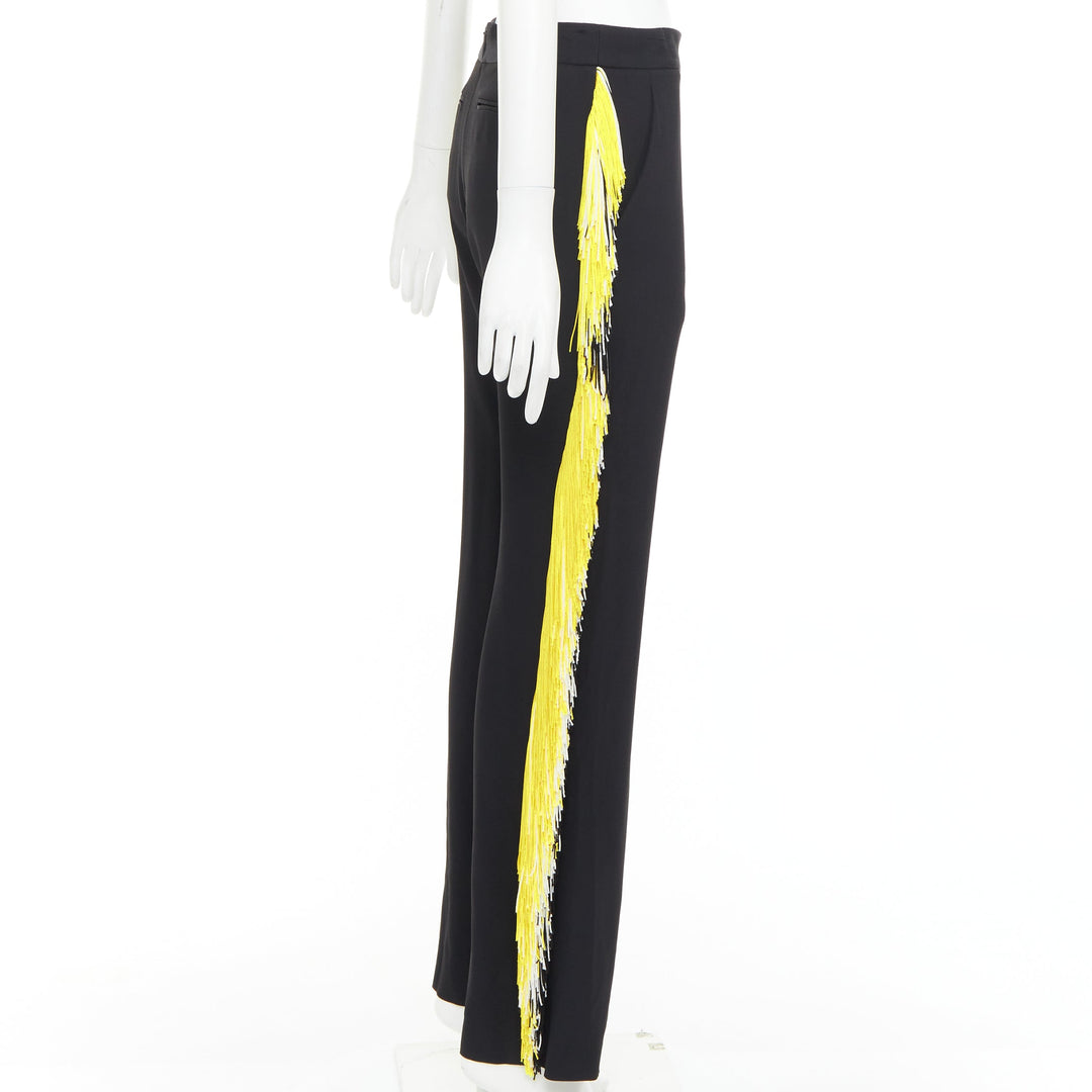 CHRISTOPHER KANE black georgette yellow white fringe trim trouser pants UK8 S