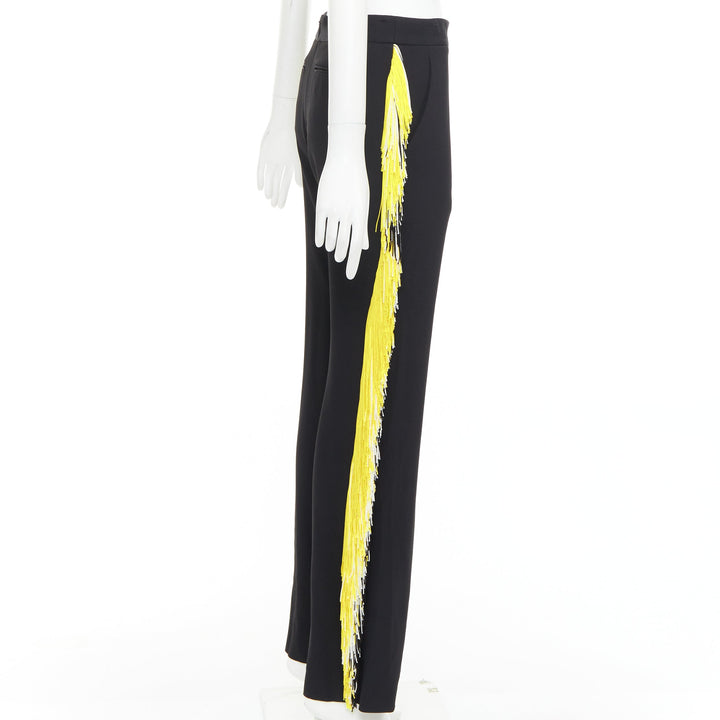 CHRISTOPHER KANE black georgette yellow white fringe trim trouser pants UK8 S