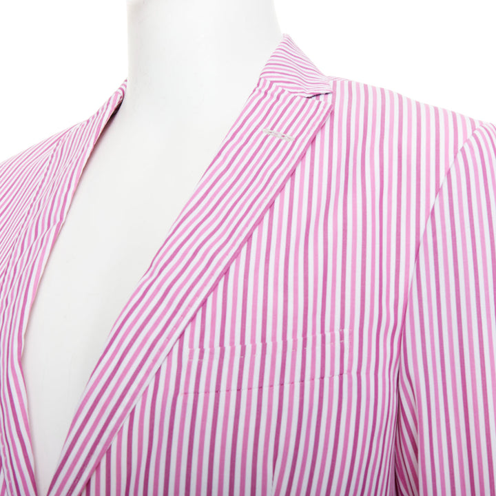 ETRO pink white cotton stripes single breasted darted blazer IT52 XL