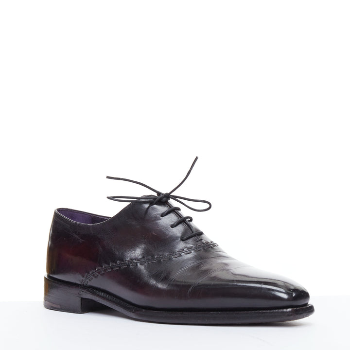 BERLUTI dark purple overstitched brushed leather brogue shoes UK7 EU41