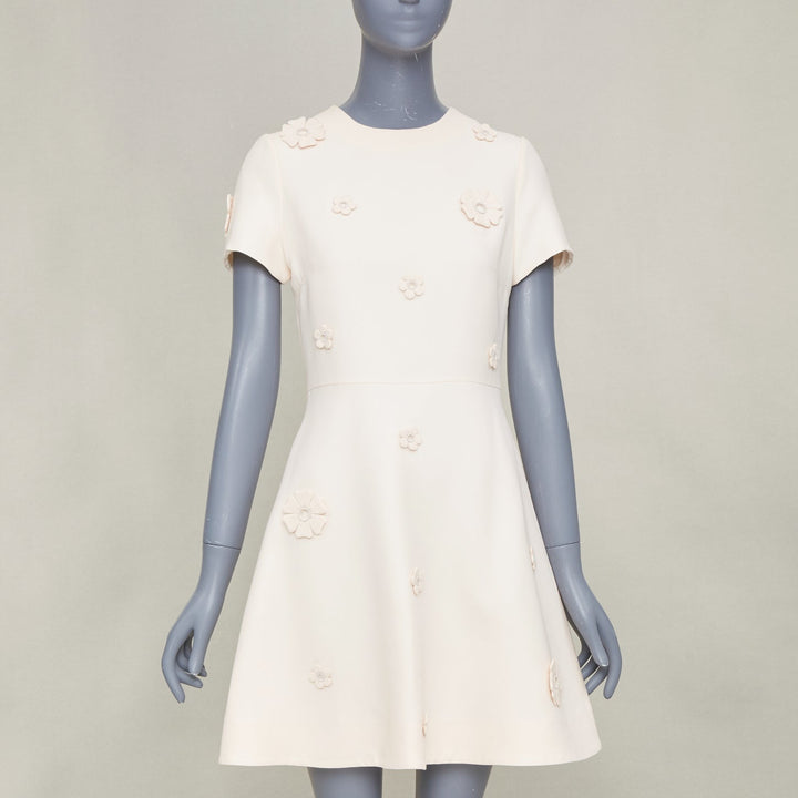 VALENTINO 2017 Bridal Crepe Couture ivory floral applique cocktail dress IT40 S