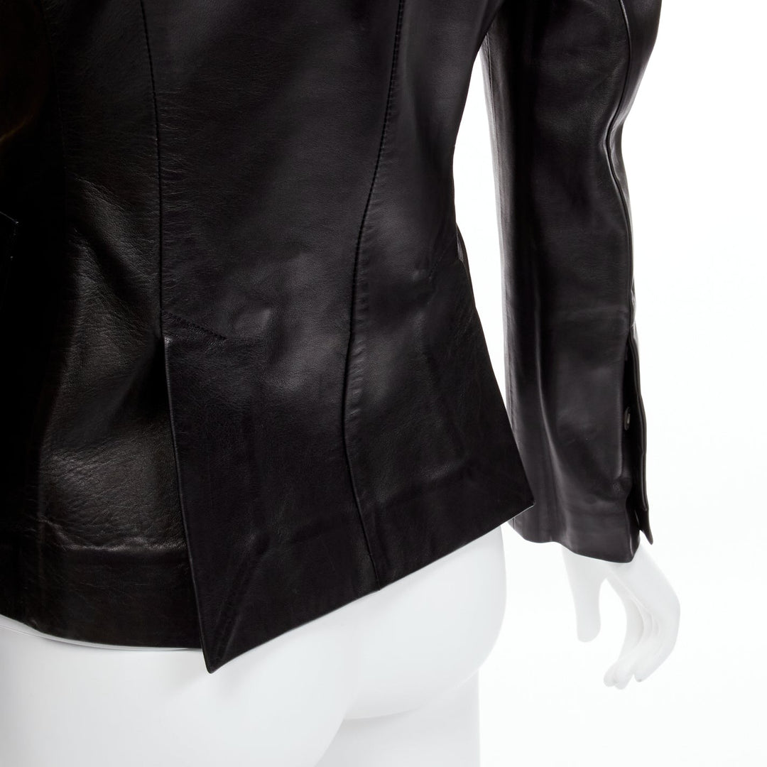 GUCCI Tom Ford Vintage black soft leather utility flap pockets jacket IT38 XS