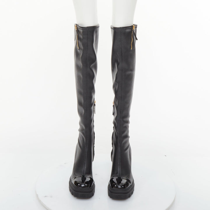 GIUSEPPE ZANOTTI Circus black stretch nappa patent cap toe boots EU39