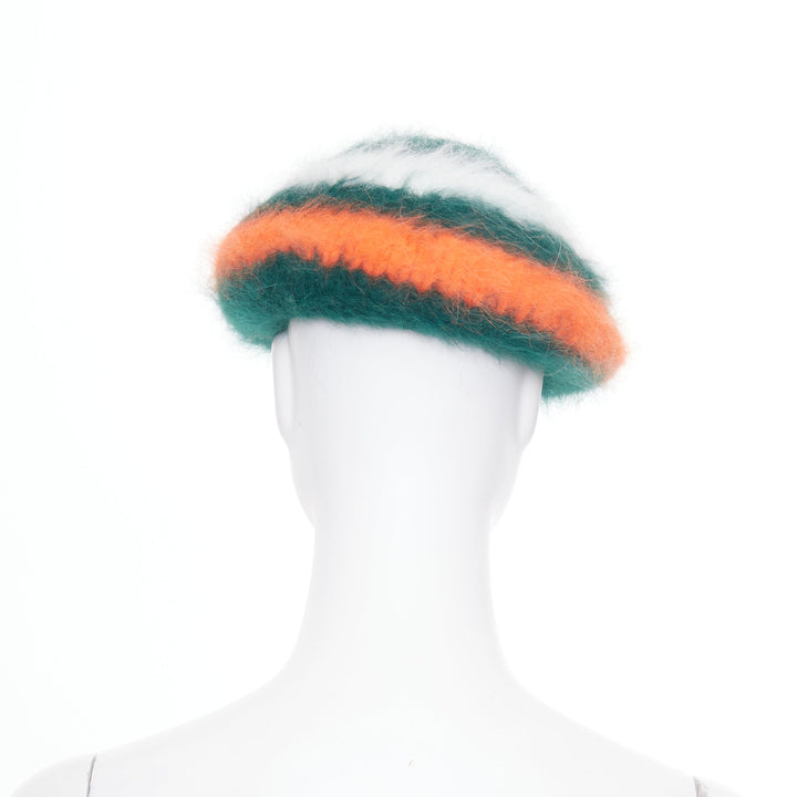GUCCI 2016 Alessandro Michele green orange striped angora blend headwear hat M