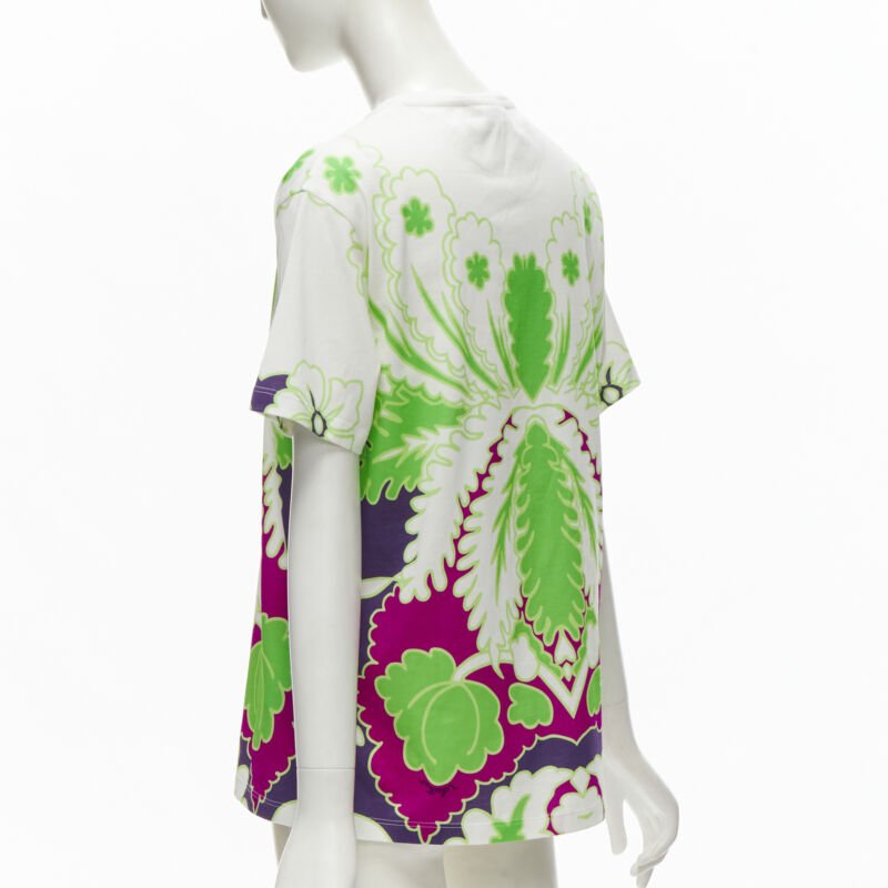 VALENTINO VLTN white neon green purple floral print cotton tshirt XS