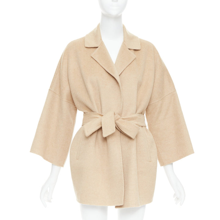 MAX MARA 100% double faced cashmere belted camel tan coat IT38 XS