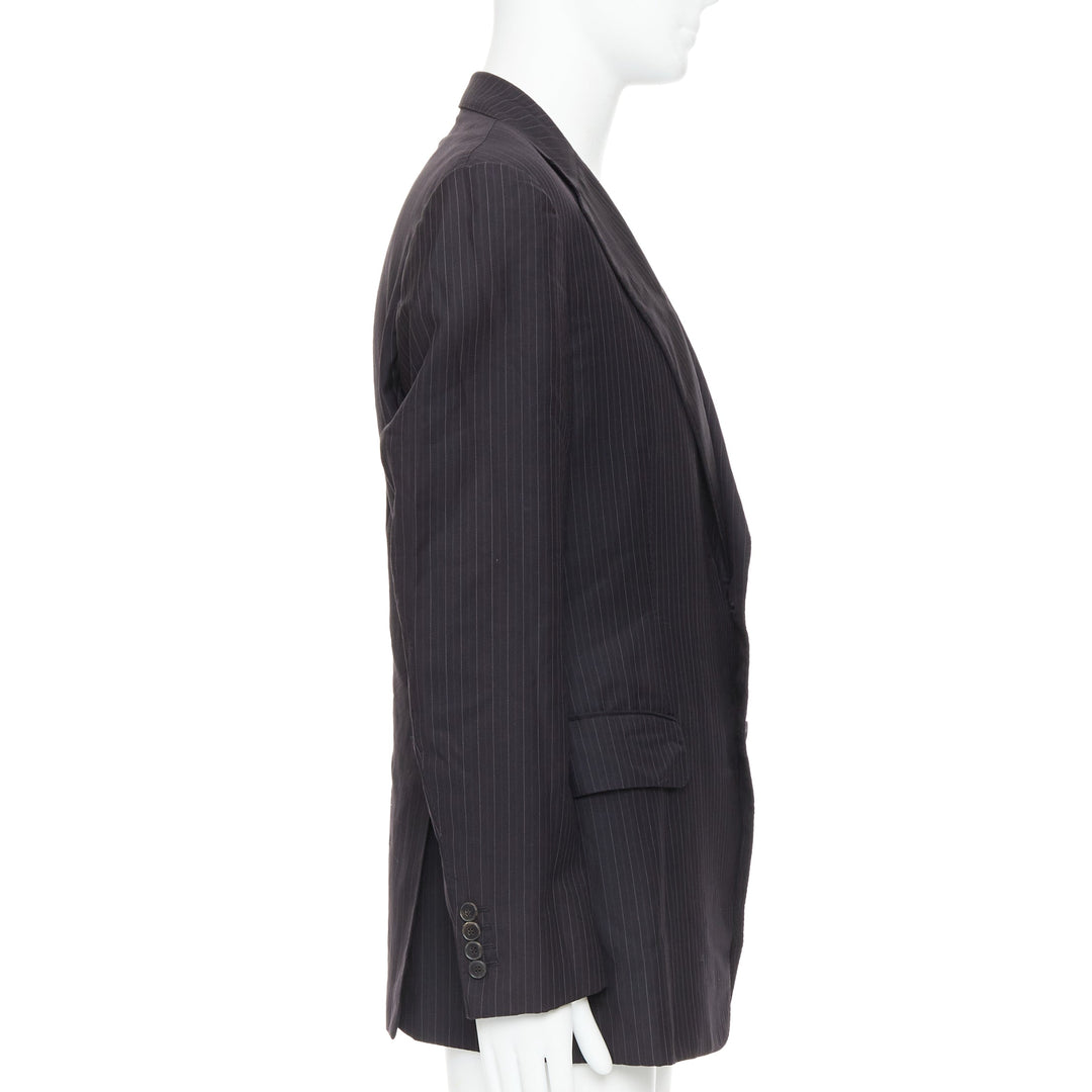 GUCCI Vintage charcoal grey 100% wool pinstripe double vent blazer IT52 XL