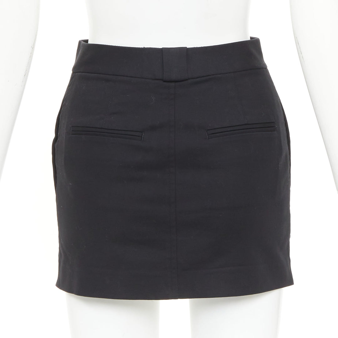 HELMUT LANG black woven cotton tailored front welt pocket utility skirt US0 XS