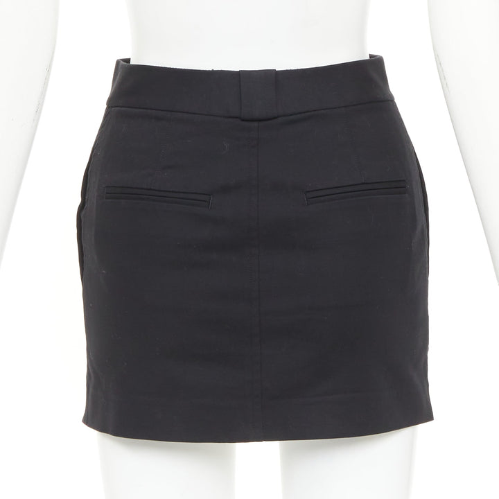 HELMUT LANG black woven cotton tailored front welt pocket utility skirt US0 XS