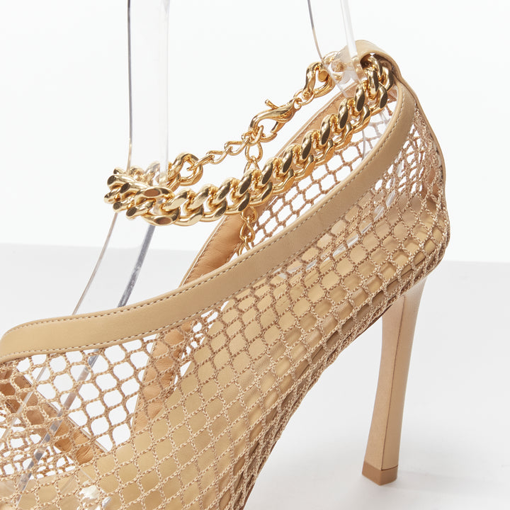 BOTTEGA VENETA Runway Daniel Lee beige fishnet gold chain high heel EU39