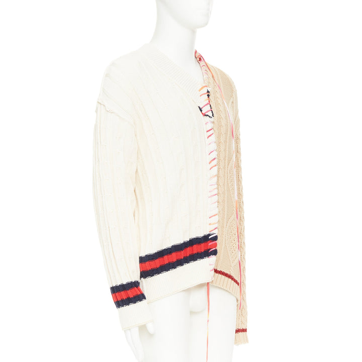 LIAM HODGES 2020 deconstructed split mixed cable knit laced sweater XL