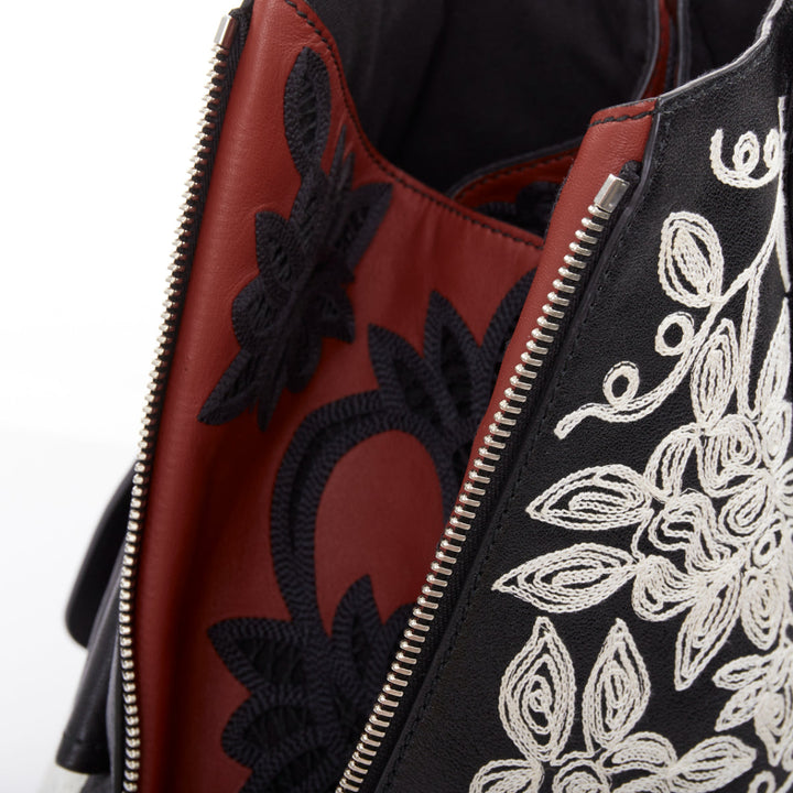 rare ALEXANDER MCQUEEN black white floral embroidered red plaid biker hobo bag