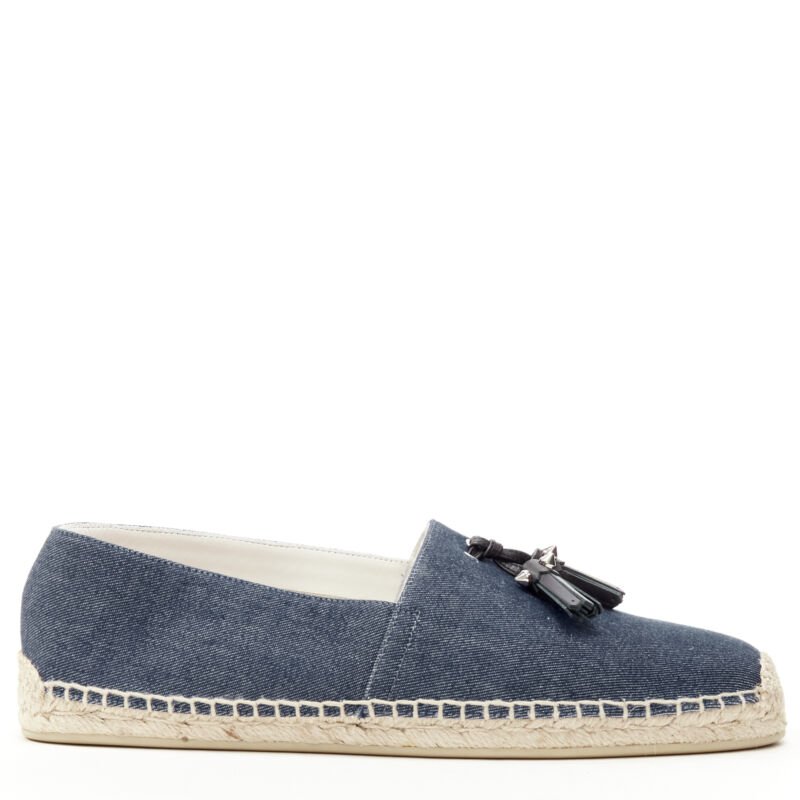 CHRISTIAN LOUBOUTIN Papiougomme blue denim stud tassel espadrille shoes EU42