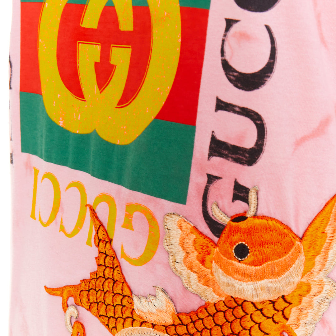 GUCCI 2017 pink tie-dye embroidered Koi fish oversized  t-shirt S