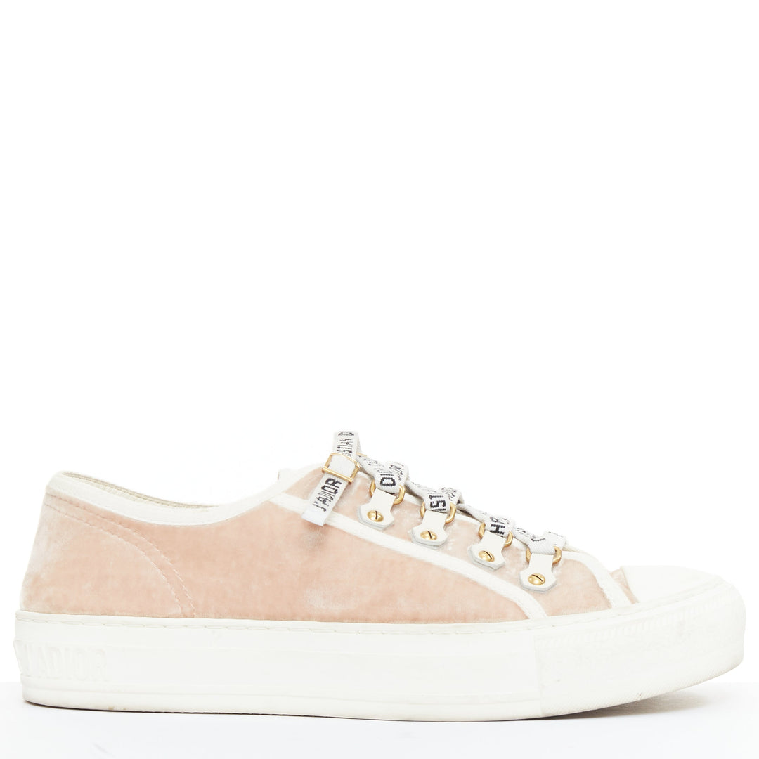 CHRISTIAS DIOR WalknDior pink velvet logo lace up low platform sneakers EU37.5