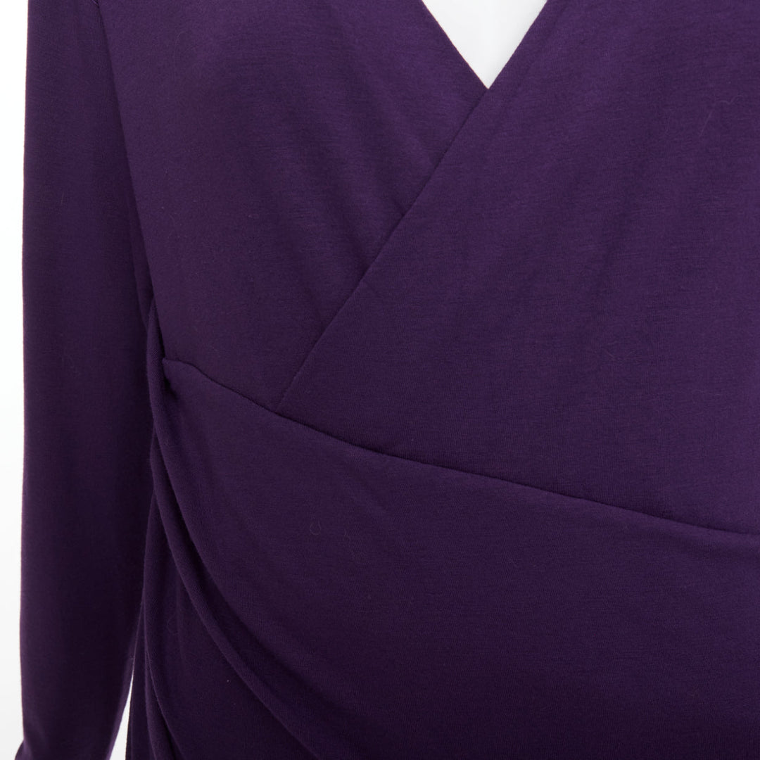 DONNA KARAN Surplice Neck Wrap purple jersey V neck drape dress L