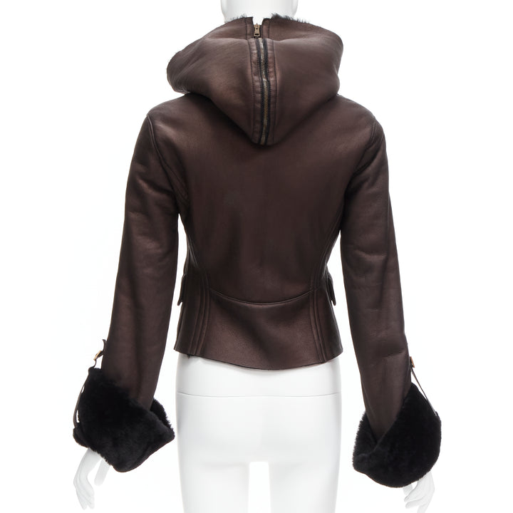 Female mannequin wearing Gucci Brown Lambskin Leather Women Leather Jacket in Size IT40 | Available at JHROP