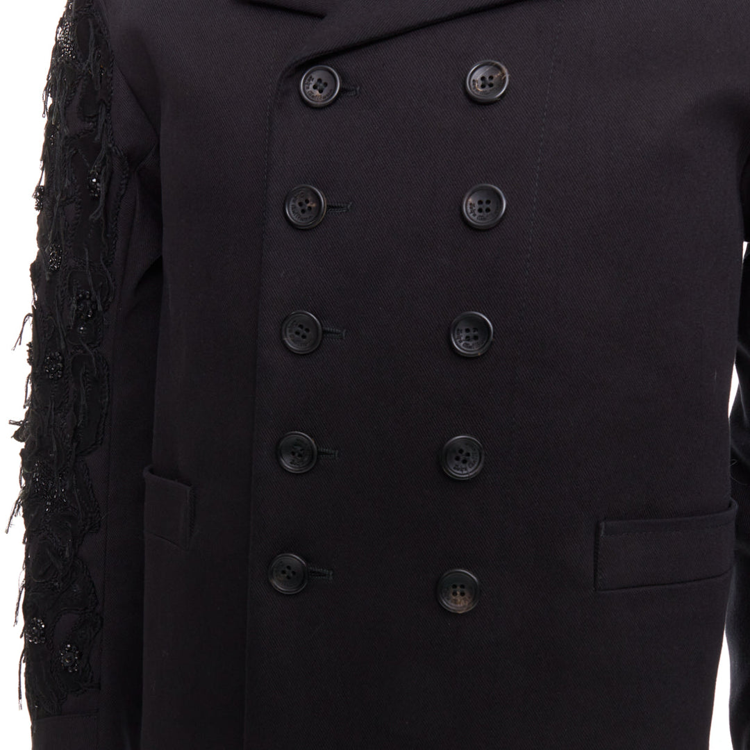 JOHN GALLIANO black fringe embellished sleeve double breasted jacket FR46 S