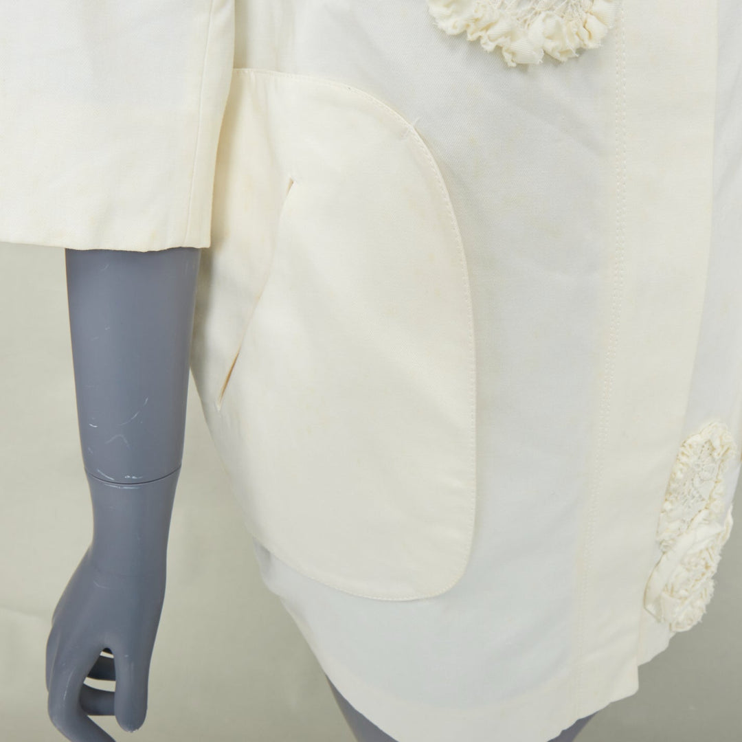 NINA RICCI 2012 ivory white floral rose applique half sleeve button coat M