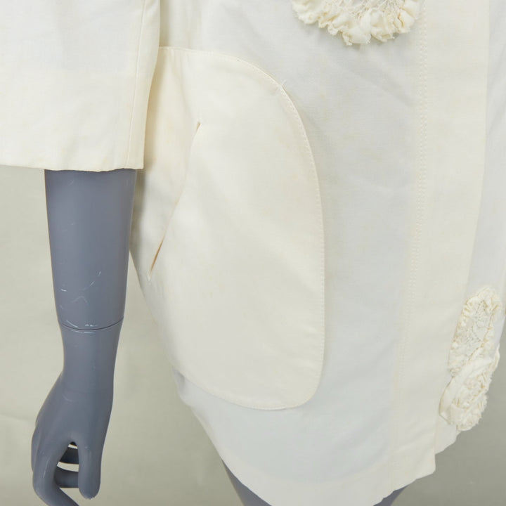 NINA RICCI 2012 ivory white floral rose applique half sleeve button coat M