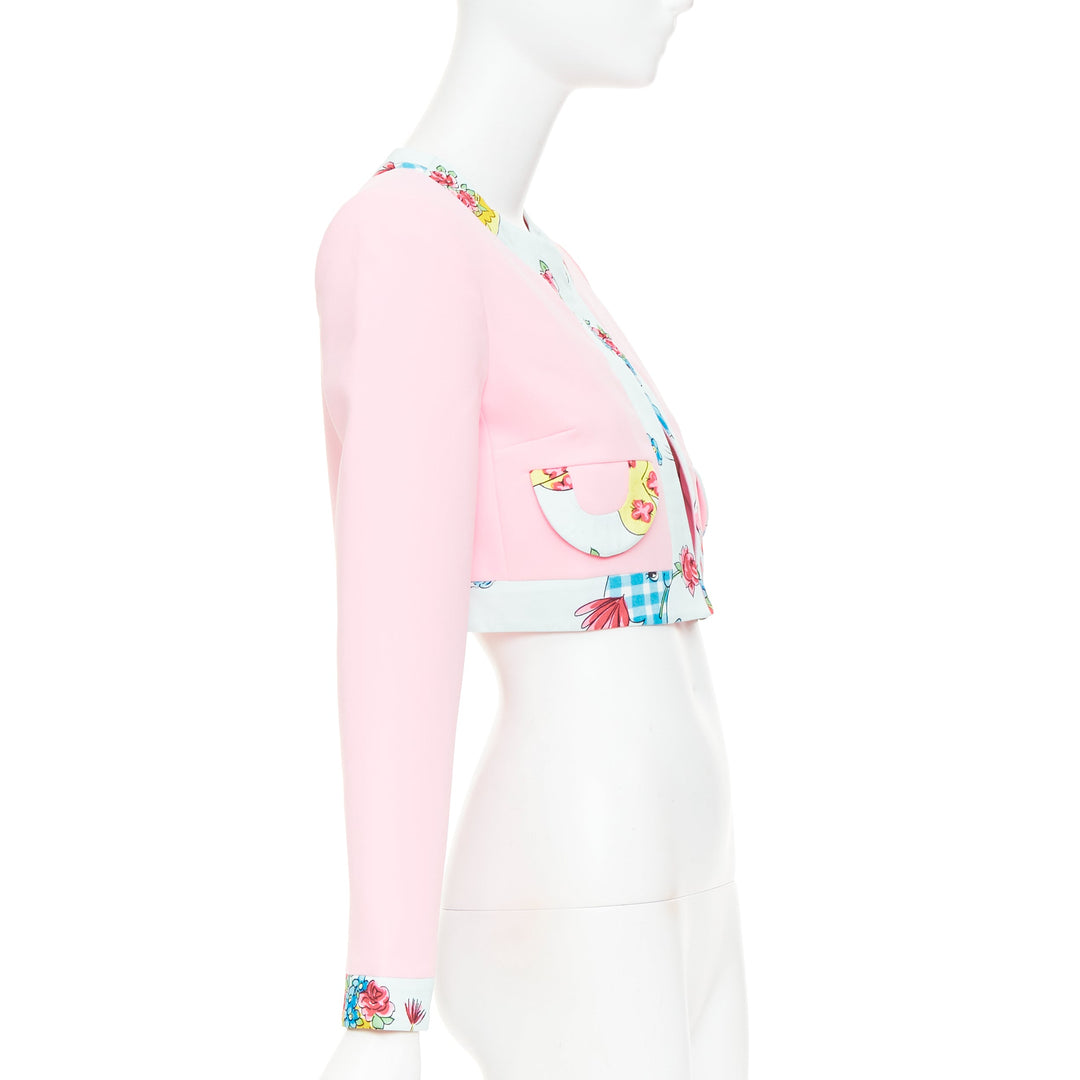 MOSCHINO COUTURE! 2022 Runway Calico Animals pink blue bolero jacket IT38 XS