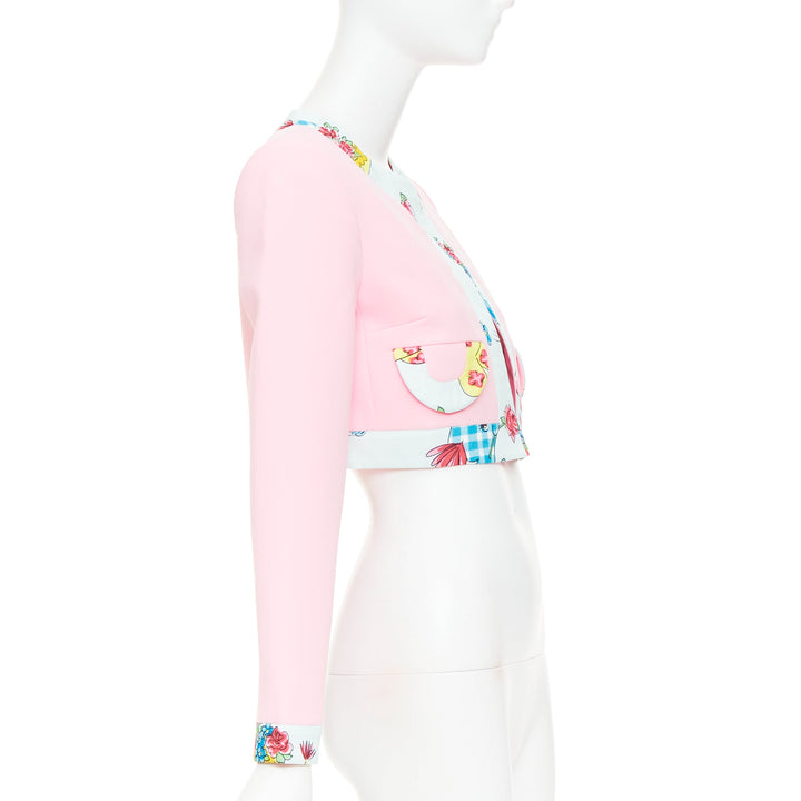 MOSCHINO COUTURE! 2022 Runway Calico Animals pink blue bolero jacket IT38 XS