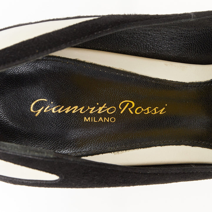 GIANVITO ROSSI black suede white leather wavy cutout stiletto pumps EU37.5