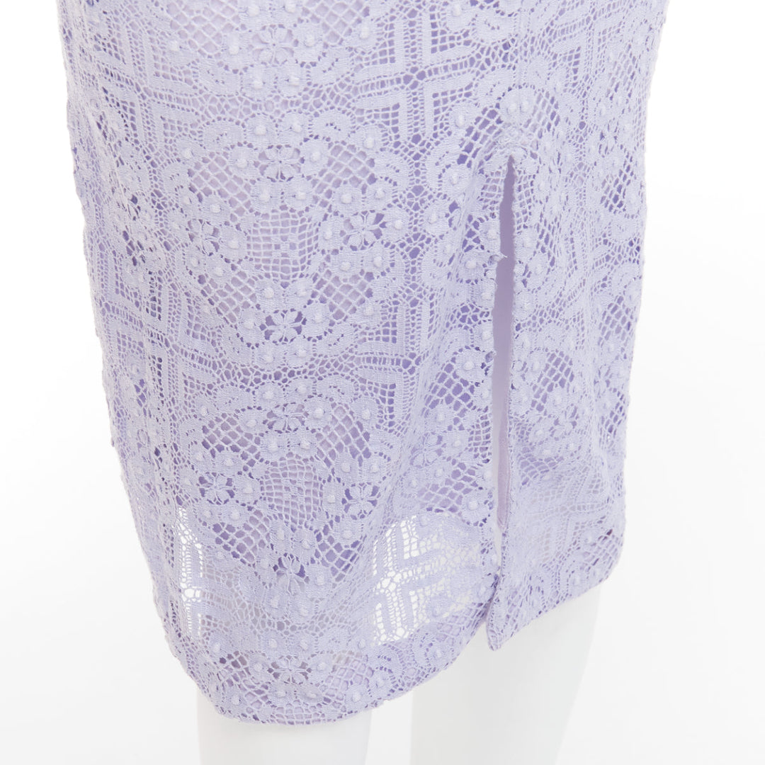 BURBERRY Runway lilac purple cotton blend lace belted pencil skirt IT36 XXS