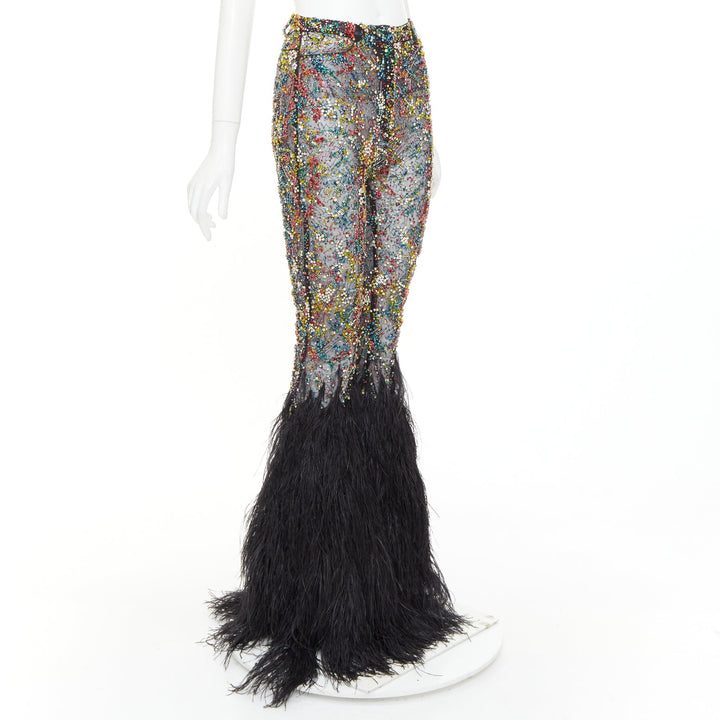 rare ALEXANDRE VAUTHIER COUTURE SS2021 Runway Lesage crystal feather flare pant