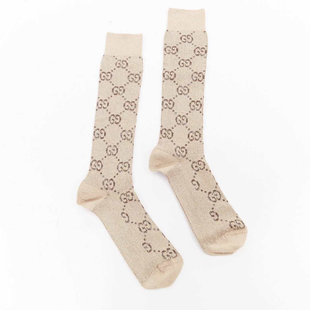 GUCCI Alessandro Michele beige lame GG monogram anklet