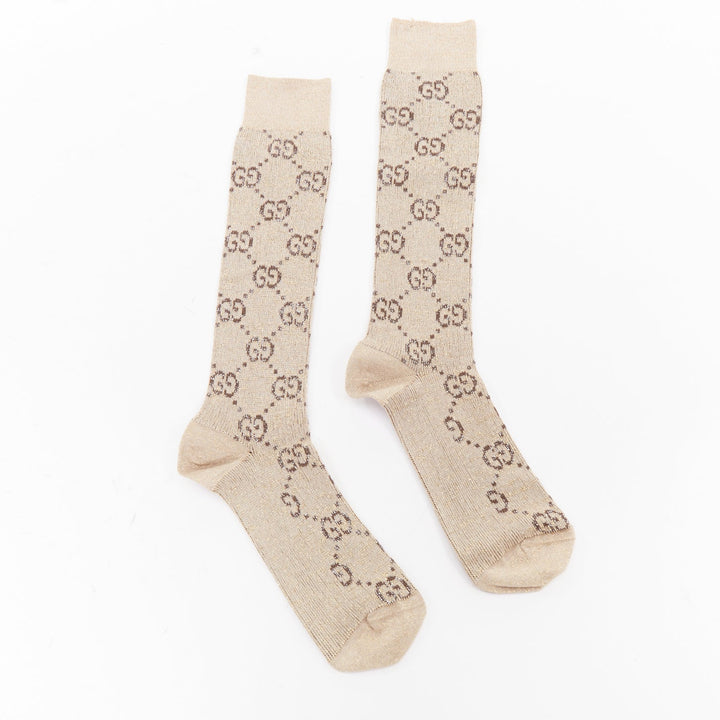 GUCCI Alessandro Michele beige lame GG monogram anklet