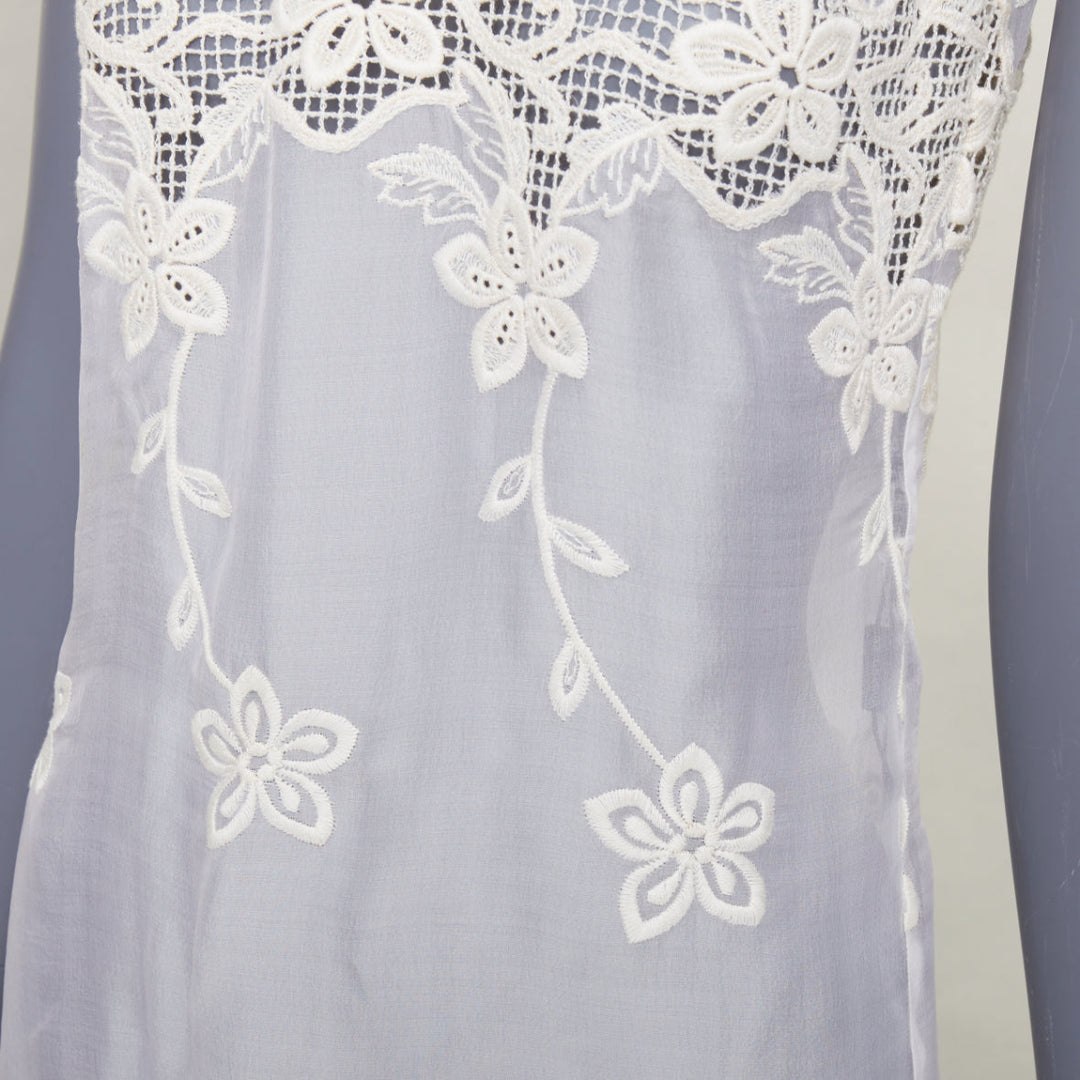 DOLCE GABBANA white beige silk cotton floral embroidered lace crew top IT36 XXS