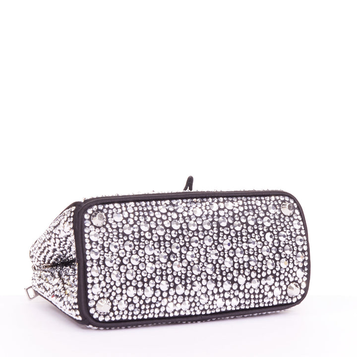 PRADA 2022 Runway Galleria Mini silver crystal embellished satin tote bag