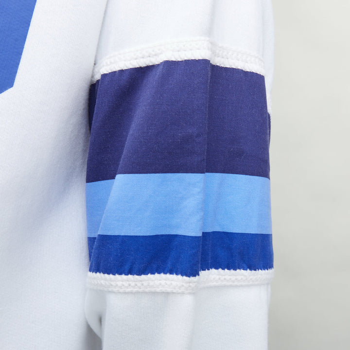 POLO RALPH LAUREN white blue cotton blend logo stripe arm hoodie XS