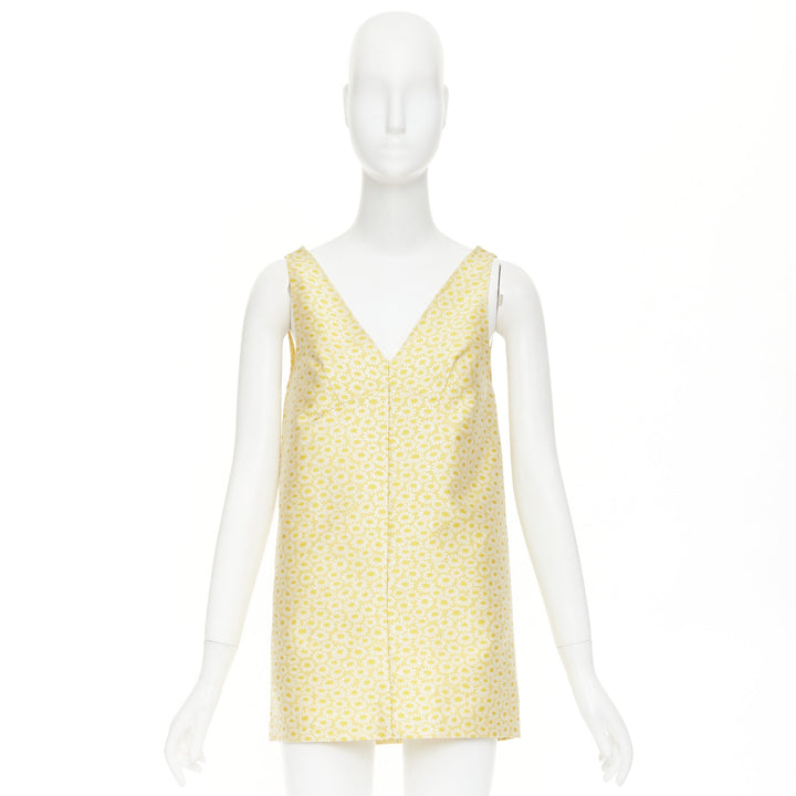 GUCCI 2025 yellow daisy jacquard sleeveless Vneck silk shift mini dress IT36 XXS