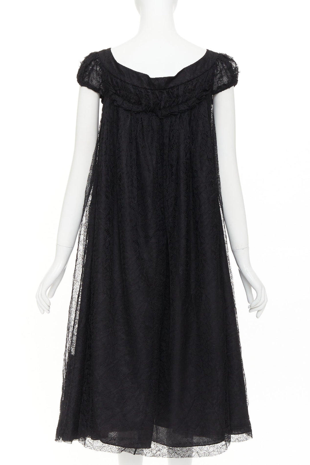 YVES SAINT LAURENT 2007 Vintage black sheer lace gathered tiered dress IT40 S