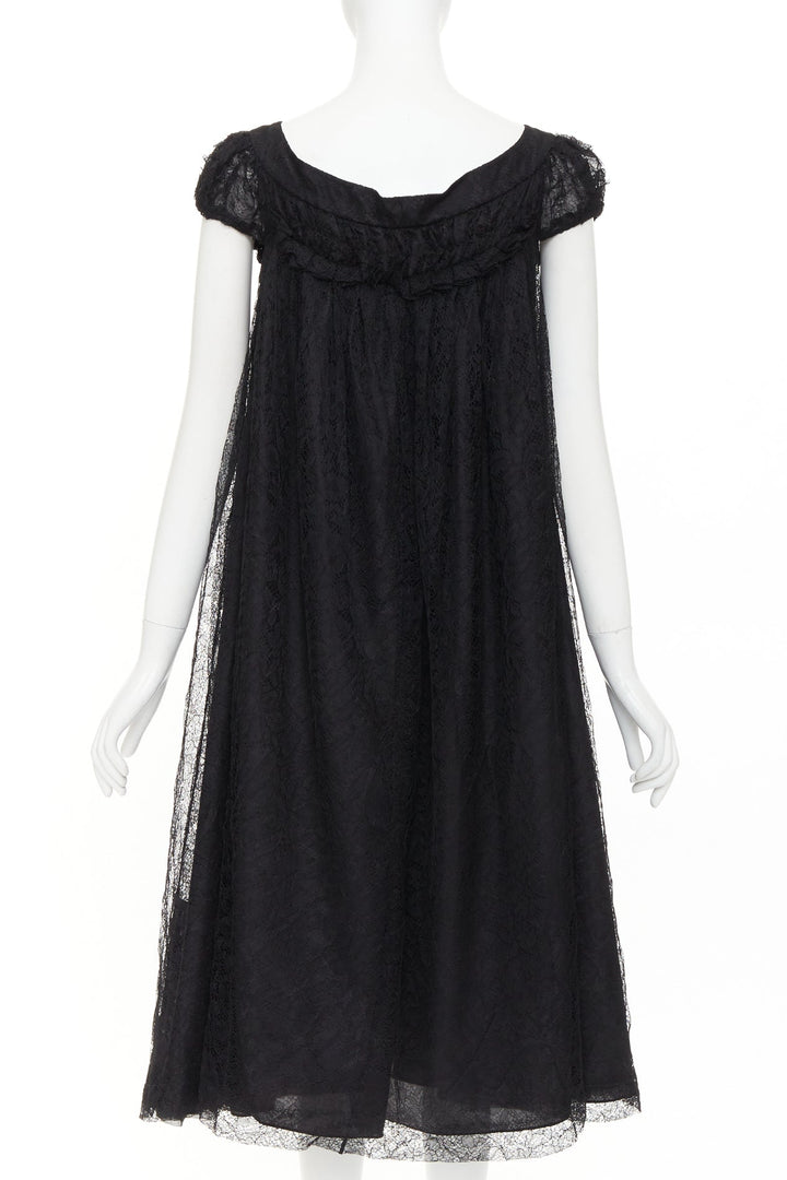 YVES SAINT LAURENT 2007 Vintage black sheer lace gathered tiered dress IT40 S
