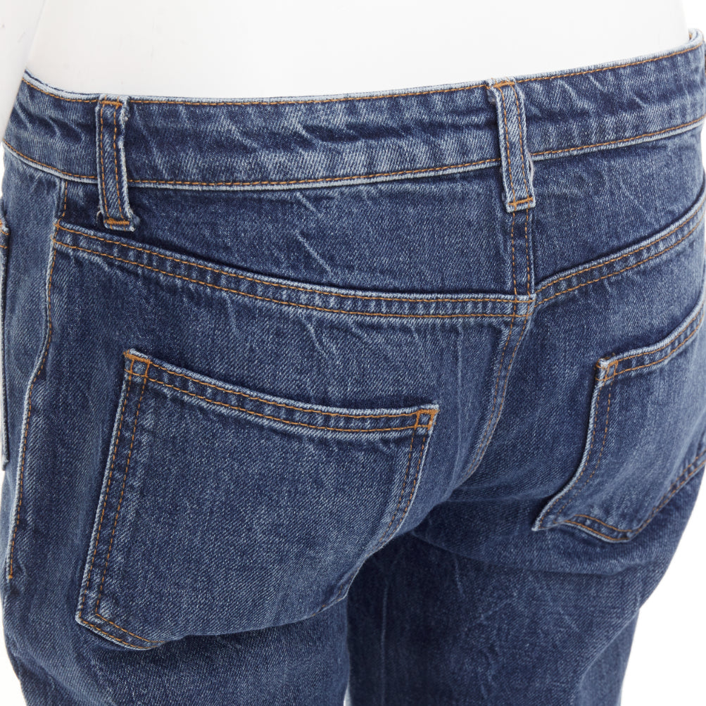 SAINT LAURENT 2018 blue washed denim patch pocket mid waist flare leg jeans 27"