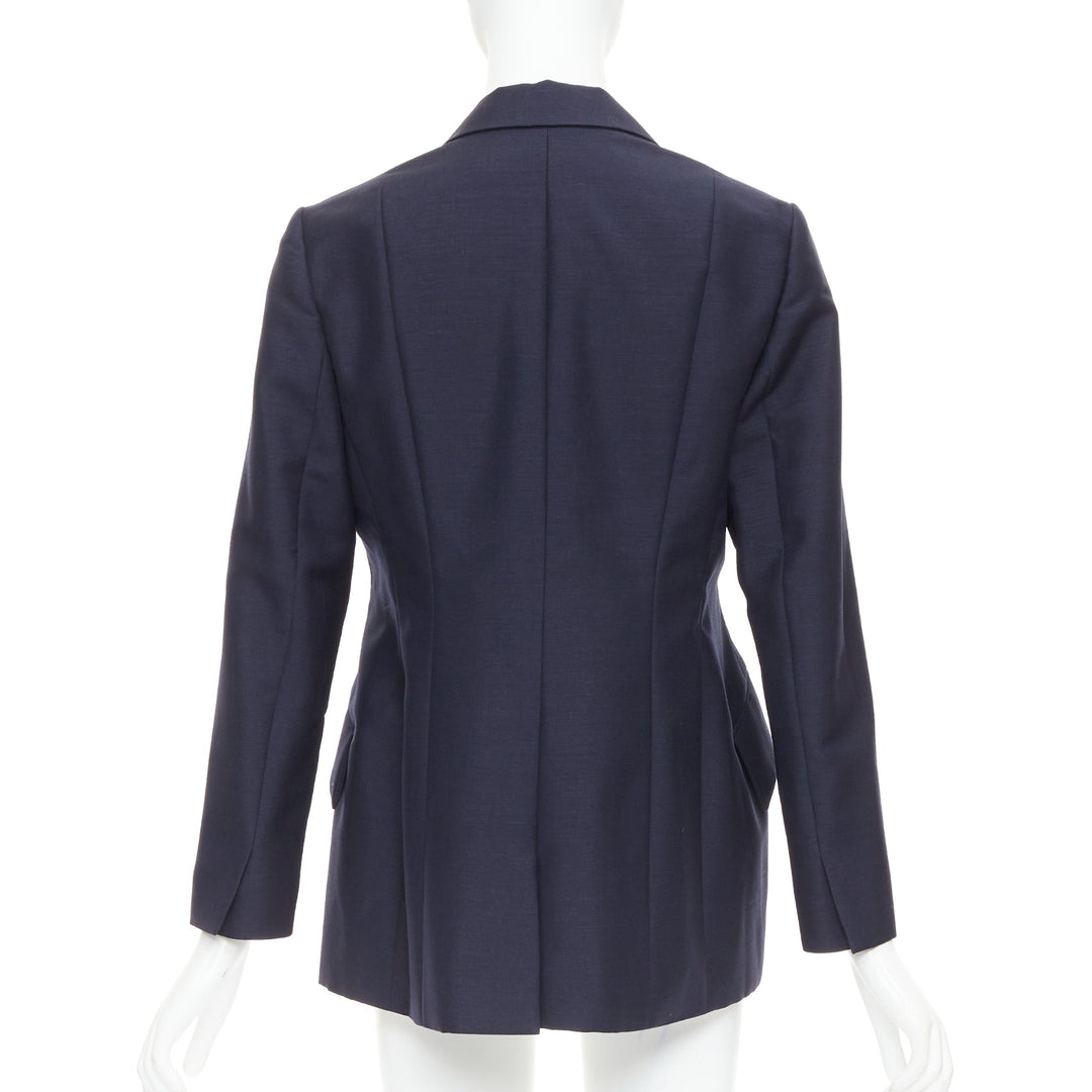 CHRISTIAN DIOR Bar navy mohair wool double breasted silk lined blazer FR42 XL