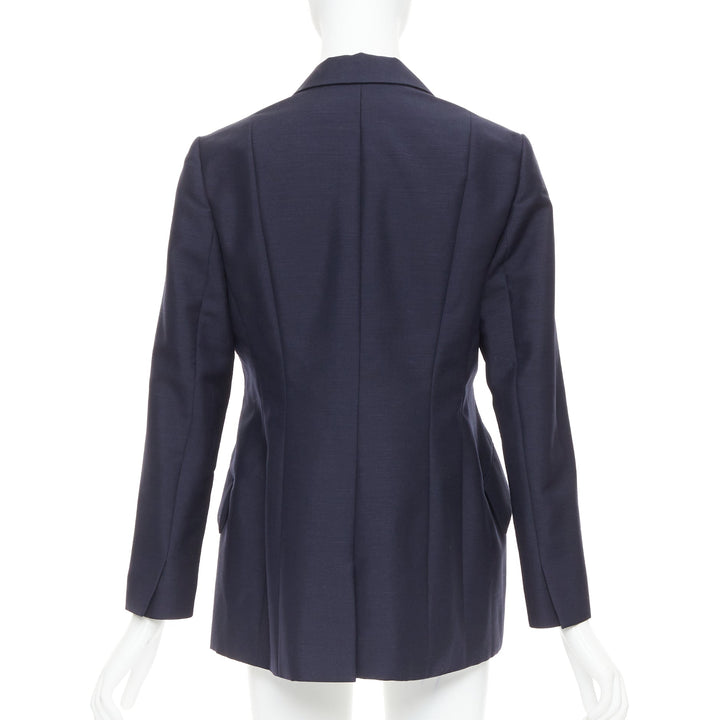 CHRISTIAN DIOR Bar navy mohair wool double breasted silk lined blazer FR42 XL