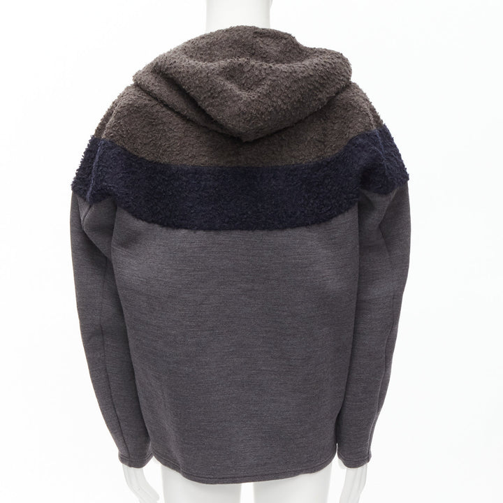 KOLOR grey navy wool blend colorblock dolman sleeve half zip hoodie JP5 XXL