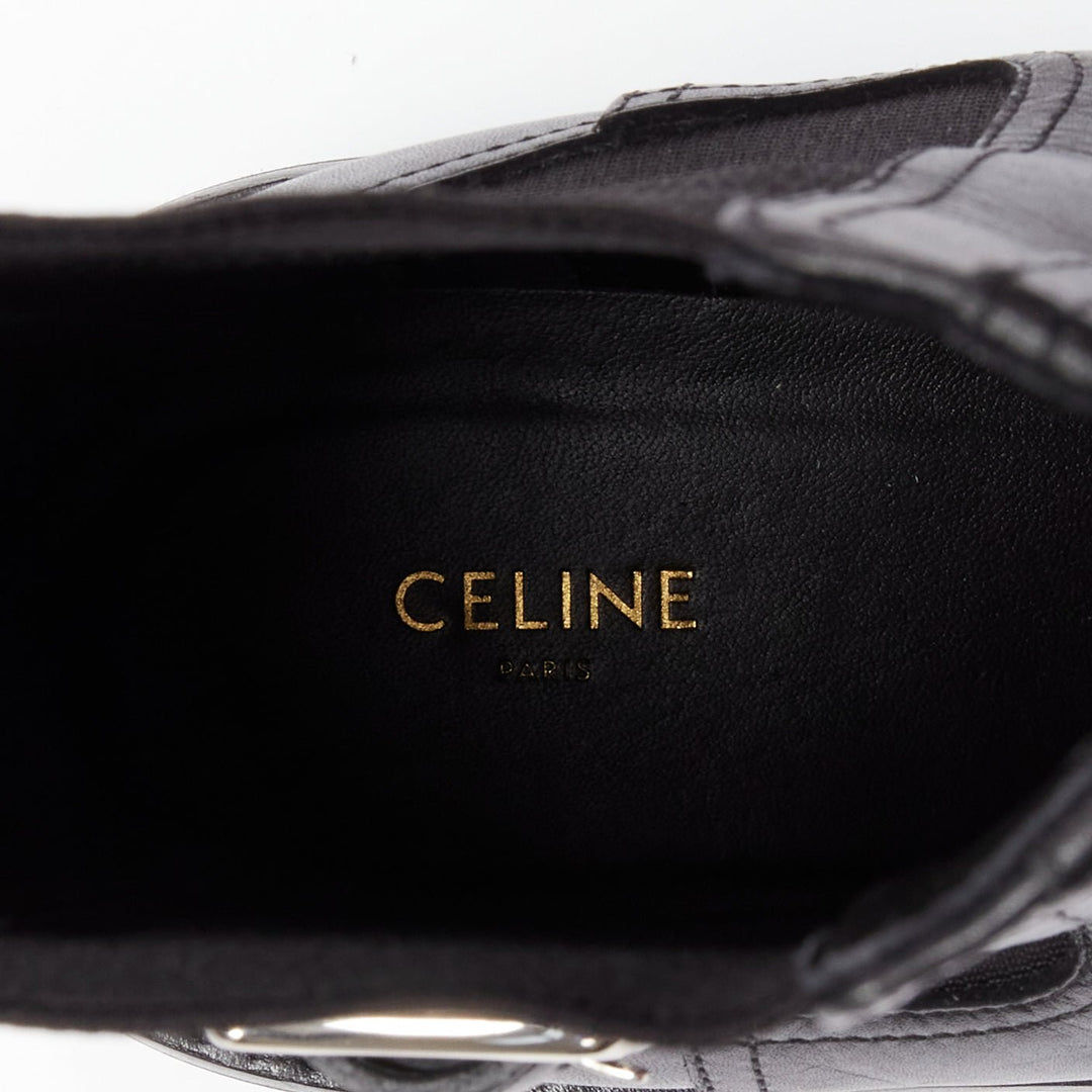 CELINE 2022 Bulky Chelsea black calfskin leather buckles biker boots EU39