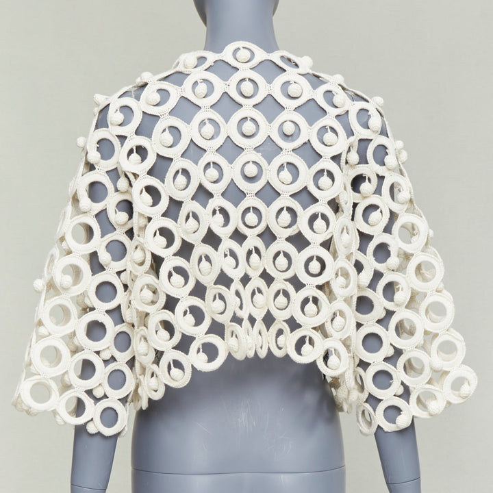 rare MOSCHINO 1980's Vintage cream macrome crochet drop ball crop jacket IT40 S