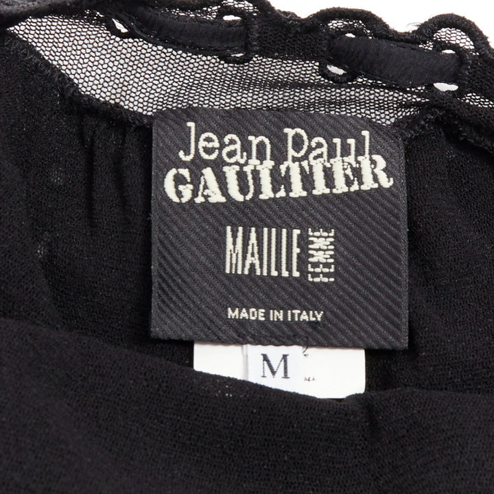 JEAN PAUL GAULTIER MAILLE FEMME Vintage black eyelet ruffle self tie dress M