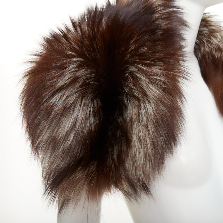 DOLCE GABBANA Volpe Frost silver fox fur tail asymmetry statement shawl capelet